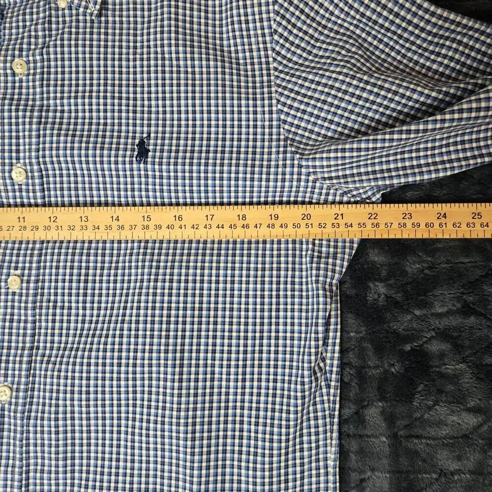 Polo Ralph Lauren Button Down Mens 15 32/33 White & Blue Long Sleeve Pony Logo